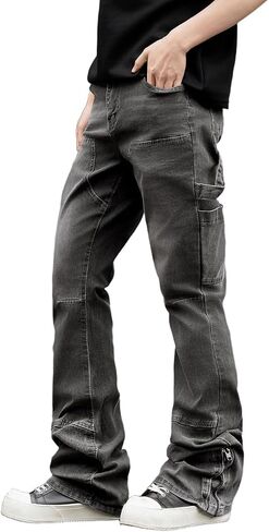 Rexcyril Men's Stacked Jeans Slim Fit Skinny Stretchy Denim Pants Y2k Flared Streetwear Trousers in Saudi Arabia