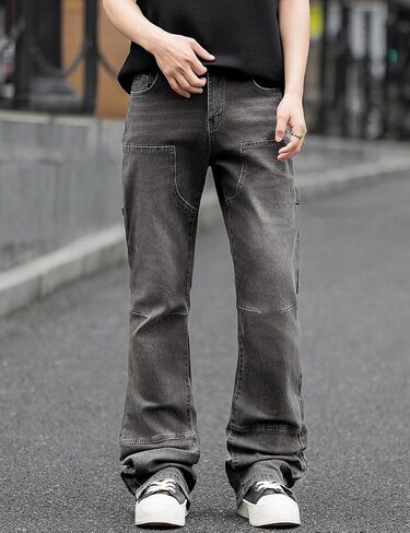Rexcyril Men's Stacked Jeans Slim Fit Skinny Stretchy Denim Pants Y2k Flared Streetwear Trousers in Saudi Arabia