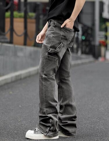 Rexcyril Men's Stacked Jeans Slim Fit Skinny Stretchy Denim Pants Y2k Flared Streetwear Trousers in Saudi Arabia