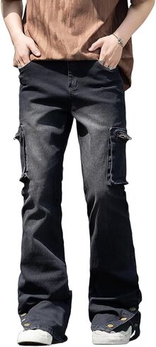 Rexcyril Men's Stacked Jeans Slim Fit Skinny Stretchy Denim Pants Y2k Flared Streetwear Trousers in Saudi Arabia