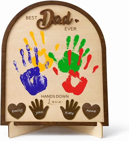 Best Dad Ever Gifts from Kids, Fathers Day Gift for Dad, Personalized Style Wooden Plaque Decor, Hands Down Love Dad Sign, Birthday Gift for Father, DIY Handprint Kids in Saudi Arabia