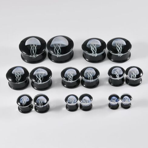 2 PAIRS Glass Transparent/Black jellyfish Ear Tunnels Plugs Double Flared Glass Ear Gauges Strechers Expander Piercing Jewelry 8-25mm in Kuwait