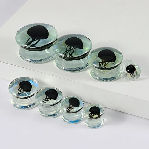 2 PAIRS Glass Transparent/Black jellyfish Ear Tunnels Plugs Double Flared Glass Ear Gauges Strechers Expander Piercing Jewelry 8-25mm in Kuwait