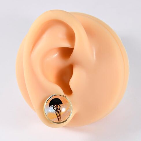 2 PAIRS Glass Transparent/Black jellyfish Ear Tunnels Plugs Double Flared Glass Ear Gauges Strechers Expander Piercing Jewelry 8-25mm in Kuwait