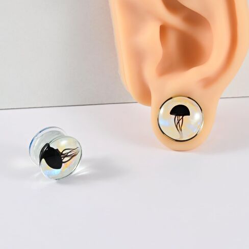 2 PAIRS Glass Transparent/Black jellyfish Ear Tunnels Plugs Double Flared Glass Ear Gauges Strechers Expander Piercing Jewelry 8-25mm in Kuwait