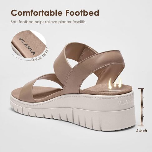 Vilanva Women's Platform Wedge Sandals with Arch Support Comfortable Walking Dressy Sandals with Adjustable Velcro for 2026 Summer Daily Travel Outfit in Saudi Arabia
