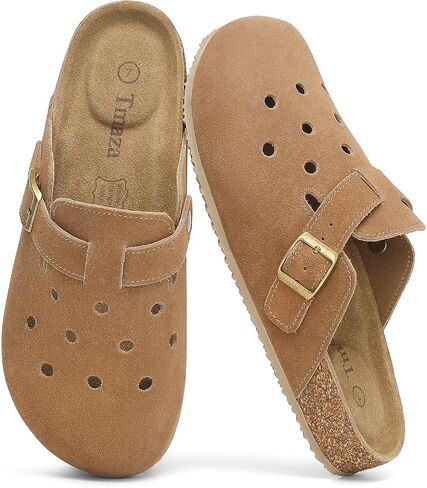 Womens 100% Genuine Suede Clogs Leather Mules with Arch Support Cork Footbed Sandals Slip on Closed Toe Potato Shoes in Saudi Arabia