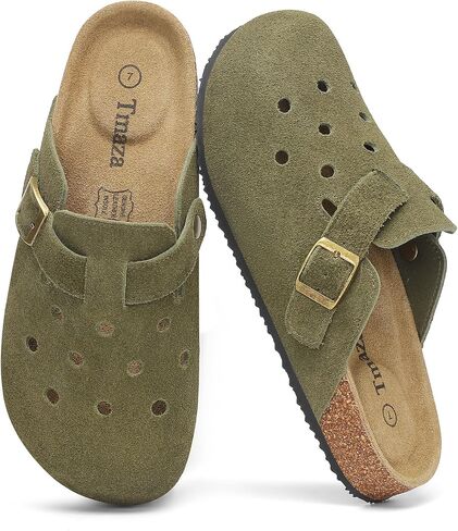 Womens 100% Genuine Suede Clogs Leather Mules with Arch Support Cork Footbed Sandals Slip on Closed Toe Potato Shoes in Kuwait
