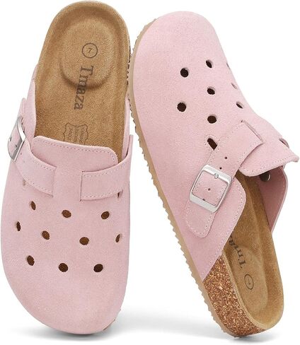 Womens 100% Genuine Suede Clogs Leather Mules with Arch Support Cork Footbed Sandals Slip on Closed Toe Potato Shoes in Kuwait