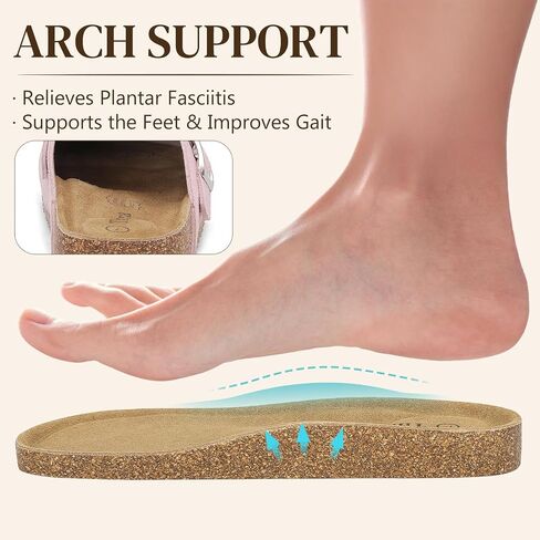 Womens 100% Genuine Suede Clogs Leather Mules with Arch Support Cork Footbed Sandals Slip on Closed Toe Potato Shoes in Kuwait