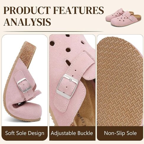 Womens 100% Genuine Suede Clogs Leather Mules with Arch Support Cork Footbed Sandals Slip on Closed Toe Potato Shoes in Kuwait