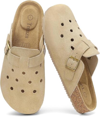 Womens 100% Genuine Suede Clogs Leather Mules with Arch Support Cork Footbed Sandals Slip on Closed Toe Potato Shoes in Kuwait
