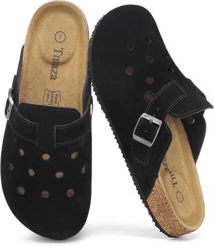 Womens 100% Genuine Suede Clogs Leather Mules with Arch Support Cork Footbed Sandals Slip on Closed Toe Potato Shoes in Kuwait