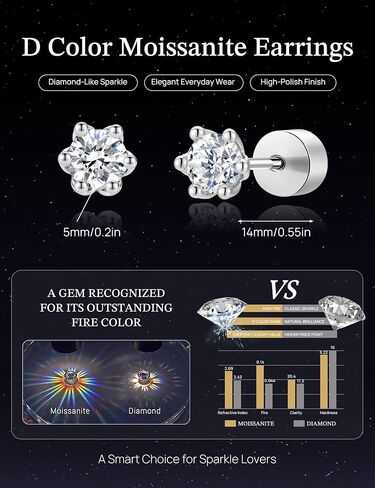 GEORGE · SMITH 3 Pairs Moissanite Flat Back Earrings for Women Men, Hypoallergenic Solitaire Studs, Cartilage Nap Earrings for Sensitive Ears, Multiple Piercing Gifts in Saudi Arabia