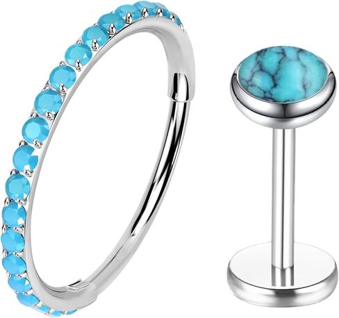 Turquoise Nose-Ring Hoop-Stud-Set Earrings for Women - G23 Titanium Septum Rings Flat Back Nose Labret Lip Piercing Jewelry Helix Cartilage Tragus Conch Rook Daith Hoops Studs Earring for Womens Men in Saudi Arabia
