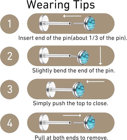 Turquoise Nose-Ring Hoop-Stud-Set Earrings for Women - G23 Titanium Septum Rings Flat Back Nose Labret Lip Piercing Jewelry Helix Cartilage Tragus Conch Rook Daith Hoops Studs Earring for Womens Men in Saudi Arabia