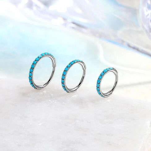 Turquoise Nose-Ring Hoop-Stud-Set Earrings for Women - G23 Titanium Septum Rings Flat Back Nose Labret Lip Piercing Jewelry Helix Cartilage Tragus Conch Rook Daith Hoops Studs Earring for Womens Men in Saudi Arabia
