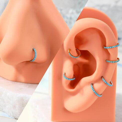Turquoise Nose-Ring Hoop-Stud-Set Earrings for Women - G23 Titanium Septum Rings Flat Back Nose Labret Lip Piercing Jewelry Helix Cartilage Tragus Conch Rook Daith Hoops Studs Earring for Womens Men in Saudi Arabia
