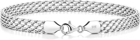 925 Sterling Silver Bracelets for Women & Men 5mm Dainty Mesh Link Chain for Womens Fashion Waterproof Non-tarnish Hand Chain Jewelry Unisex Gift Lifetime Quality in Saudi Arabia