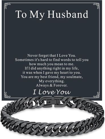 Richsteel Bracelet Gift for Men, Stainless Steel Cuban Link Bracelets for Men, Silver/Black Cuban Chain Wrist Bracelets Fashion Accessories, To My Man Dad Husband Love Him Anniversary Birthday Gifts in Kuwait