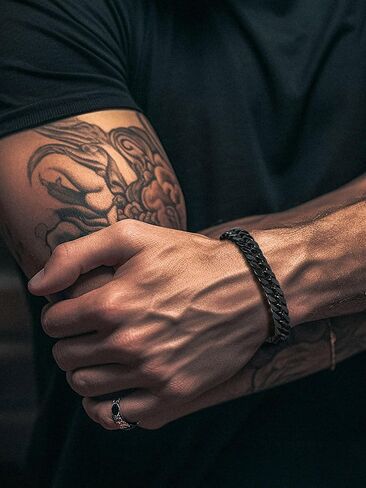 Richsteel Bracelet Gift for Men, Stainless Steel Cuban Link Bracelets for Men, Silver/Black Cuban Chain Wrist Bracelets Fashion Accessories, To My Man Dad Husband Love Him Anniversary Birthday Gifts in Kuwait
