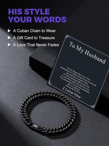 Richsteel Bracelet Gift for Men, Stainless Steel Cuban Link Bracelets for Men, Silver/Black Cuban Chain Wrist Bracelets Fashion Accessories, To My Man Dad Husband Love Him Anniversary Birthday Gifts in Kuwait