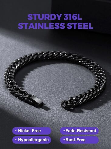 Richsteel Bracelet Gift for Men, Stainless Steel Cuban Link Bracelets for Men, Silver/Black Cuban Chain Wrist Bracelets Fashion Accessories, To My Man Dad Husband Love Him Anniversary Birthday Gifts in Kuwait