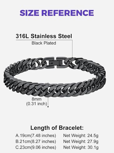 Richsteel Bracelet Gift for Men, Stainless Steel Cuban Link Bracelets for Men, Silver/Black Cuban Chain Wrist Bracelets Fashion Accessories, To My Man Dad Husband Love Him Anniversary Birthday Gifts in Kuwait