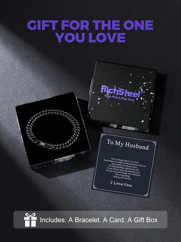 Richsteel Bracelet Gift for Men, Stainless Steel Cuban Link Bracelets for Men, Silver/Black Cuban Chain Wrist Bracelets Fashion Accessories, To My Man Dad Husband Love Him Anniversary Birthday Gifts in Kuwait