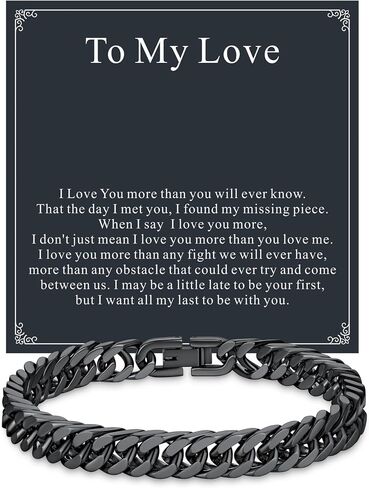 Richsteel Bracelet Gift for Men, Stainless Steel Cuban Link Bracelets for Men, Silver/Black Cuban Chain Wrist Bracelets Fashion Accessories, To My Man Dad Husband Love Him Anniversary Birthday Gifts in Kuwait