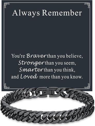 Richsteel Bracelet Gift for Men, Stainless Steel Cuban Link Bracelets for Men, Silver/Black Cuban Chain Wrist Bracelets Fashion Accessories, To My Man Dad Husband Love Him Anniversary Birthday Gifts in Kuwait