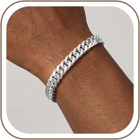 S925 Sterling Silver Bracelet for Men - 10MM S925 Sterling Silver Over Rope Chain Bracelet Diamond Cut Silver Bracelets Gifts for Men 7.5/8/8.5/9Inch in Saudi Arabia