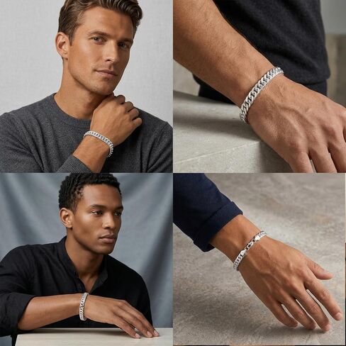 S925 Sterling Silver Bracelet for Men - 10MM S925 Sterling Silver Over Rope Chain Bracelet Diamond Cut Silver Bracelets Gifts for Men 7.5/8/8.5/9Inch in Saudi Arabia