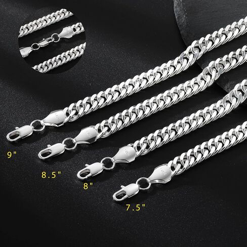 S925 Sterling Silver Bracelet for Men - 10MM S925 Sterling Silver Over Rope Chain Bracelet Diamond Cut Silver Bracelets Gifts for Men 7.5/8/8.5/9Inch in Saudi Arabia