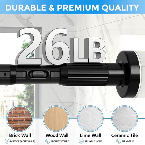 Tension Curtain Rod 40-126 In Heavy Duty-Black Extra Long Curtain Rod No Drilling For Window, Adjustable Tension Rod Diameter 1.26in Outdoor Curtain Rods For Patio One-Pull Lock in Saudi Arabia
