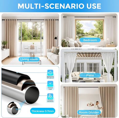 Tension Curtain Rod 40-126 In Heavy Duty-Black Extra Long Curtain Rod No Drilling For Window, Adjustable Tension Rod Diameter 1.26in Outdoor Curtain Rods For Patio One-Pull Lock in Saudi Arabia