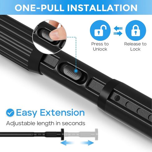 Tension Curtain Rod 40-126 In Heavy Duty-Black Extra Long Curtain Rod No Drilling For Window, Adjustable Tension Rod Diameter 1.26in Outdoor Curtain Rods For Patio One-Pull Lock in Saudi Arabia