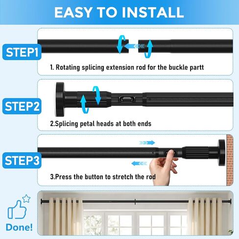 Tension Curtain Rod 40-126 In Heavy Duty-Black Extra Long Curtain Rod No Drilling For Window, Adjustable Tension Rod Diameter 1.26in Outdoor Curtain Rods For Patio One-Pull Lock in Saudi Arabia
