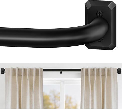 Black Wrap Around Curtain Rods for Windows 28 to 48 Inches, Blackout Heavy Duty French Return Curtain Rod, Adjustable Modern Room Darkening Metal Curved Drapery Rods for Bedroom & Living Room, Black in Saudi Arabia