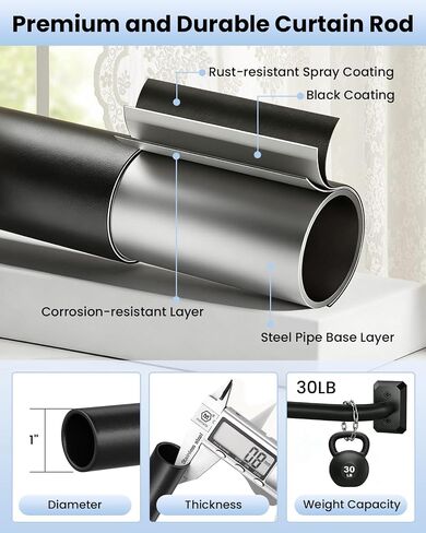 Black Wrap Around Curtain Rods for Windows 28 to 48 Inches, Blackout Heavy Duty French Return Curtain Rod, Adjustable Modern Room Darkening Metal Curved Drapery Rods for Bedroom & Living Room, Black in Saudi Arabia