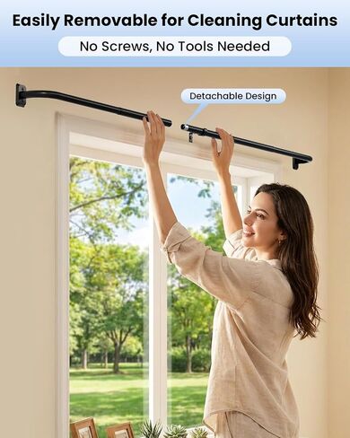 Black Wrap Around Curtain Rods for Windows 28 to 48 Inches, Blackout Heavy Duty French Return Curtain Rod, Adjustable Modern Room Darkening Metal Curved Drapery Rods for Bedroom & Living Room, Black in Saudi Arabia