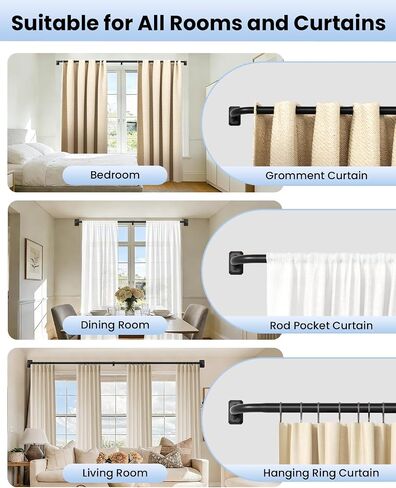 Black Wrap Around Curtain Rods for Windows 28 to 48 Inches, Blackout Heavy Duty French Return Curtain Rod, Adjustable Modern Room Darkening Metal Curved Drapery Rods for Bedroom & Living Room, Black in Saudi Arabia