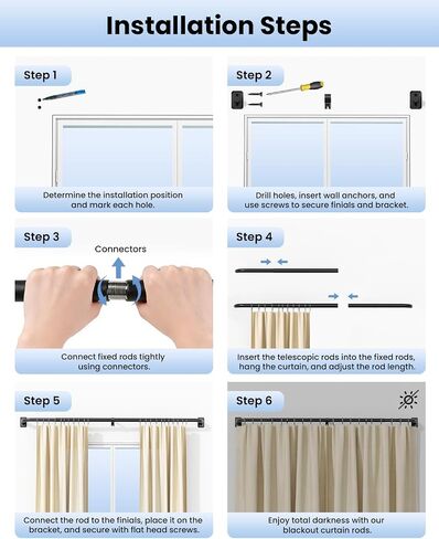 Black Wrap Around Curtain Rods for Windows 28 to 48 Inches, Blackout Heavy Duty French Return Curtain Rod, Adjustable Modern Room Darkening Metal Curved Drapery Rods for Bedroom & Living Room, Black in Saudi Arabia