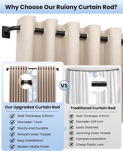 Black Wrap Around Curtain Rods for Windows 28 to 48 Inches, Blackout Heavy Duty French Return Curtain Rod, Adjustable Modern Room Darkening Metal Curved Drapery Rods for Bedroom & Living Room, Black in Saudi Arabia