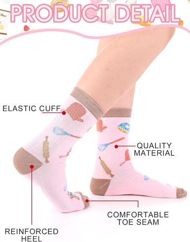 Shyyween 6 Pairs Funny Baking Socks for Women Novelty Cotton Crew Socks Cute Baking Accessories Birthday Gifts for Women Sisters Friends Bakers Culinary Lover Pastry Chef in Kuwait