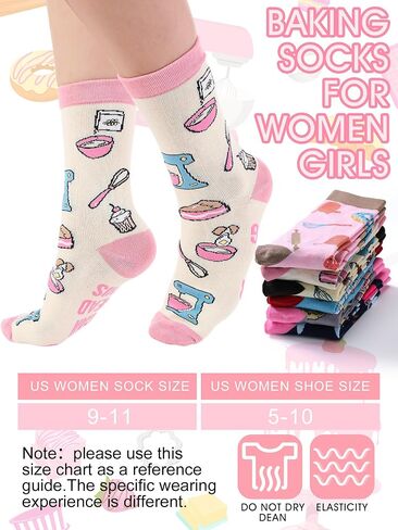 Shyyween 6 Pairs Funny Baking Socks for Women Novelty Cotton Crew Socks Cute Baking Accessories Birthday Gifts for Women Sisters Friends Bakers Culinary Lover Pastry Chef in Kuwait
