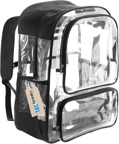 Clear Backpack Heavy Duty 38L- Oxford Cloth & Durable 0.5mm PVC Large Capacity Clear Bag,Transparent Bookbag for Travel, Security,Work in Kuwait