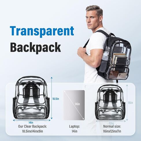 Clear Backpack Heavy Duty 38L- Oxford Cloth & Durable 0.5mm PVC Large Capacity Clear Bag,Transparent Bookbag for Travel, Security,Work in Kuwait