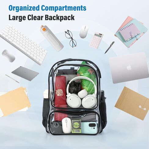 Clear Backpack Heavy Duty 38L- Oxford Cloth & Durable 0.5mm PVC Large Capacity Clear Bag,Transparent Bookbag for Travel, Security,Work in Kuwait