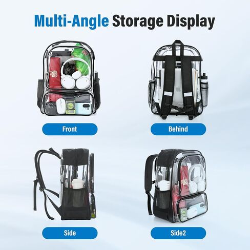 Clear Backpack Heavy Duty 38L- Oxford Cloth & Durable 0.5mm PVC Large Capacity Clear Bag,Transparent Bookbag for Travel, Security,Work in Kuwait